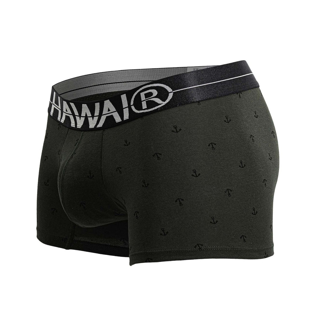 CityBOYZ USA Hawai Cotton Blend Boxer Brief in military green, close-up view highlighting comfortable fit and fabric texture.