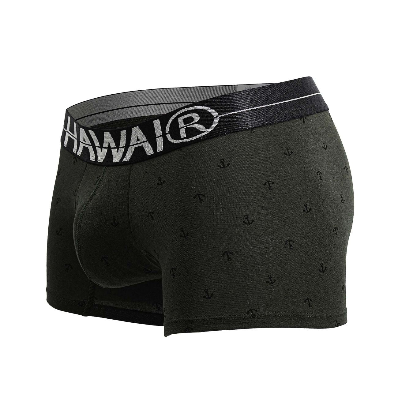 CityBOYZ USA Hawai Cotton Blend Boxer Brief in military green, close-up view highlighting comfortable fit and fabric texture.