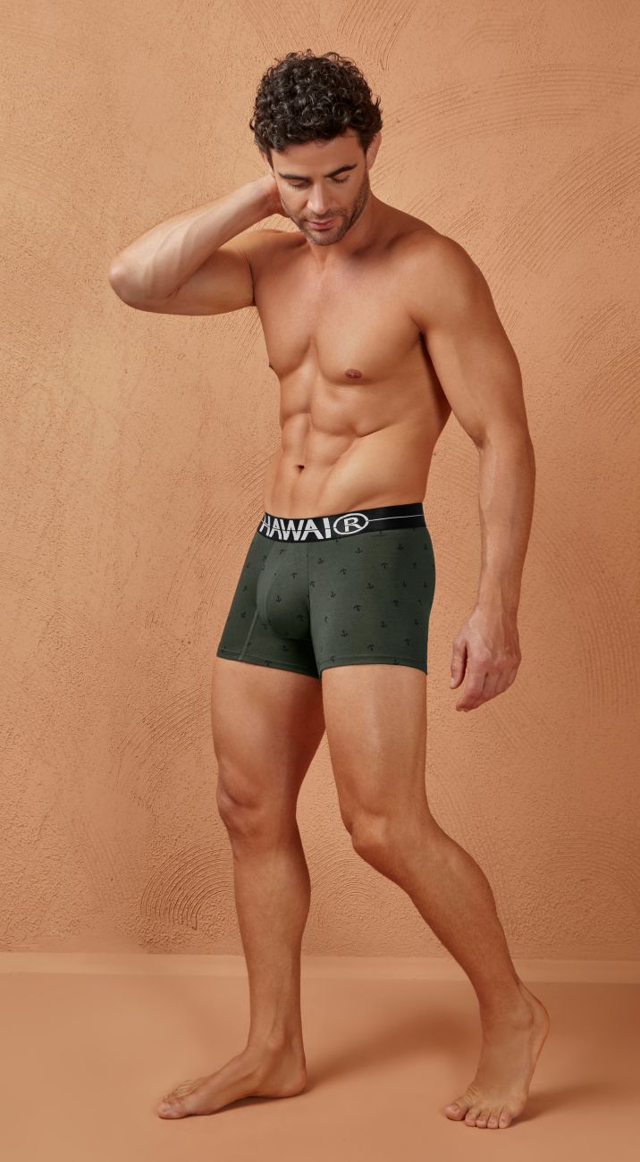 CityBOYZ USA Hawai cotton blend boxer brief in military green, showcasing comfortable waistband and snug fit design.