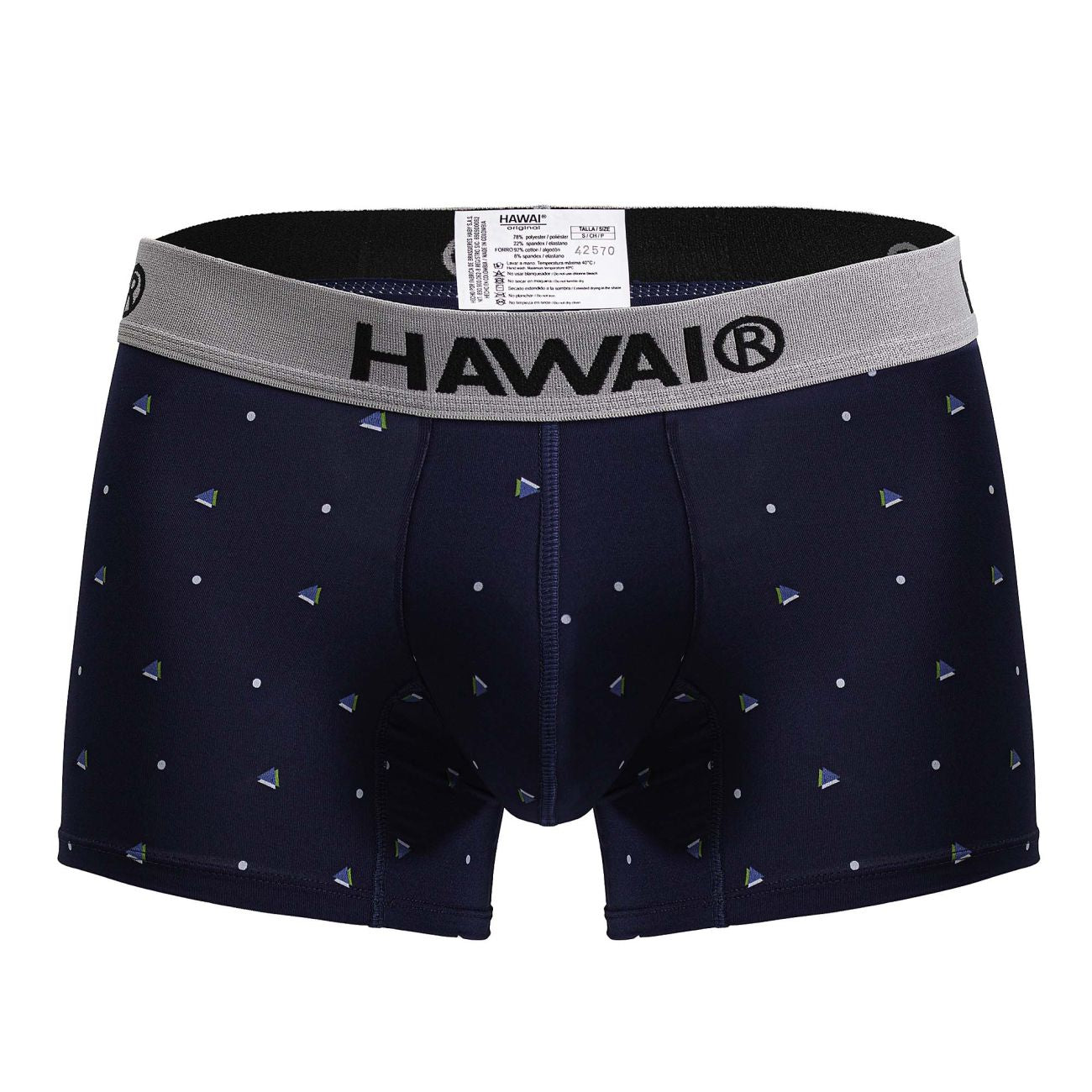 Dark blue CITYBOYZ USA Hawai microfiber trunk featuring a comfortable fit and stylish design, shown folded with elastic waistband.