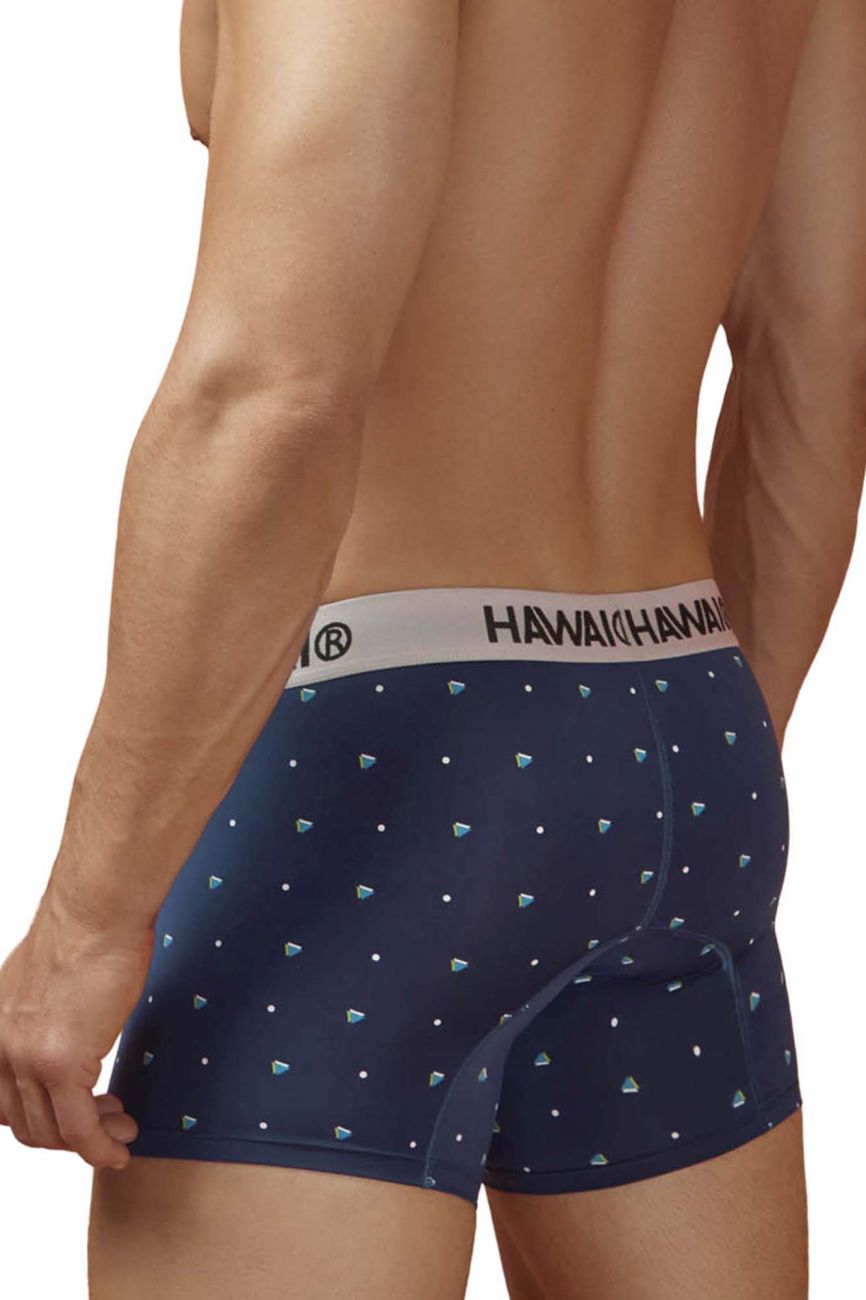 Dark blue Hawai microfiber trunk by CITYBOYZ★USA with a comfortable fit, shown on a model in a casual setting.