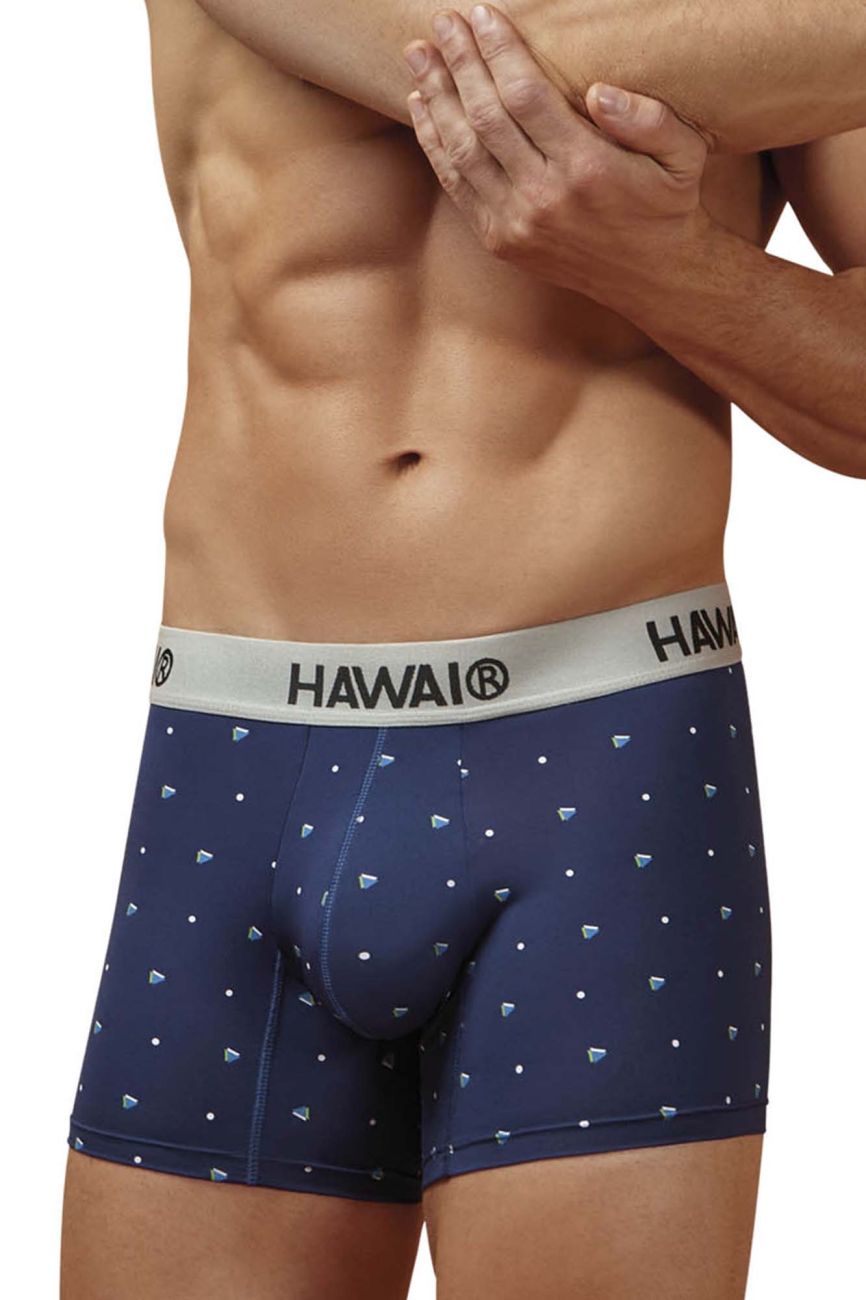 Dark blue Hawai microfiber trunk by CITYBOYZ USA featuring a comfortable fit and stylish design, shown on a model.