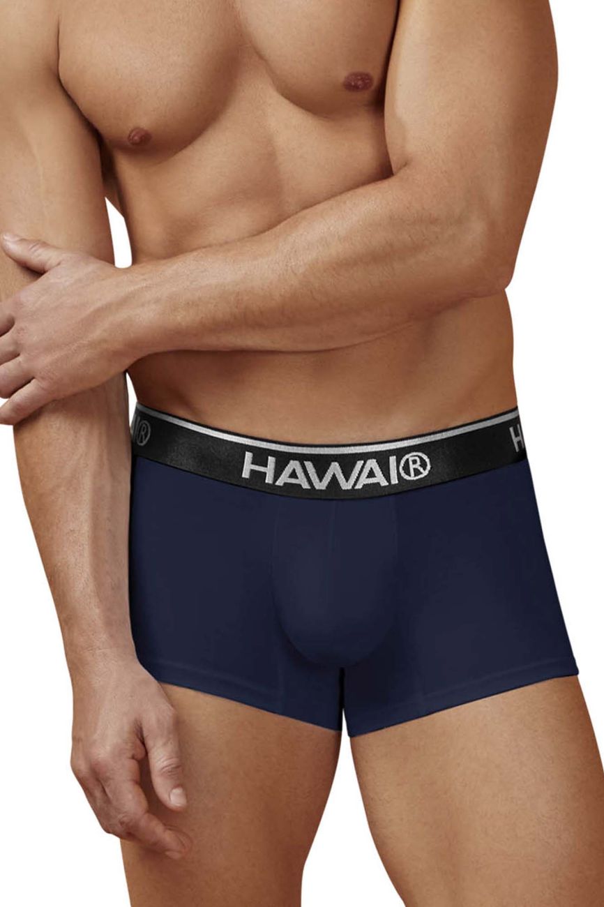 Dark blue Hawai Cotton Blend Trunk from CITYBOYZ★USA, featuring a comfortable fit and soft fabric, shown on a model.