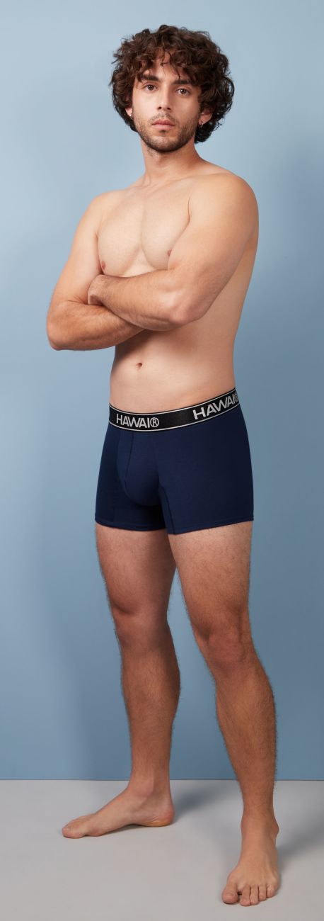 Dark blue Hawai Cotton Blend Trunk by CITYBOYZ★USA with a comfortable fit and seamless waistband, displayed on a white background.