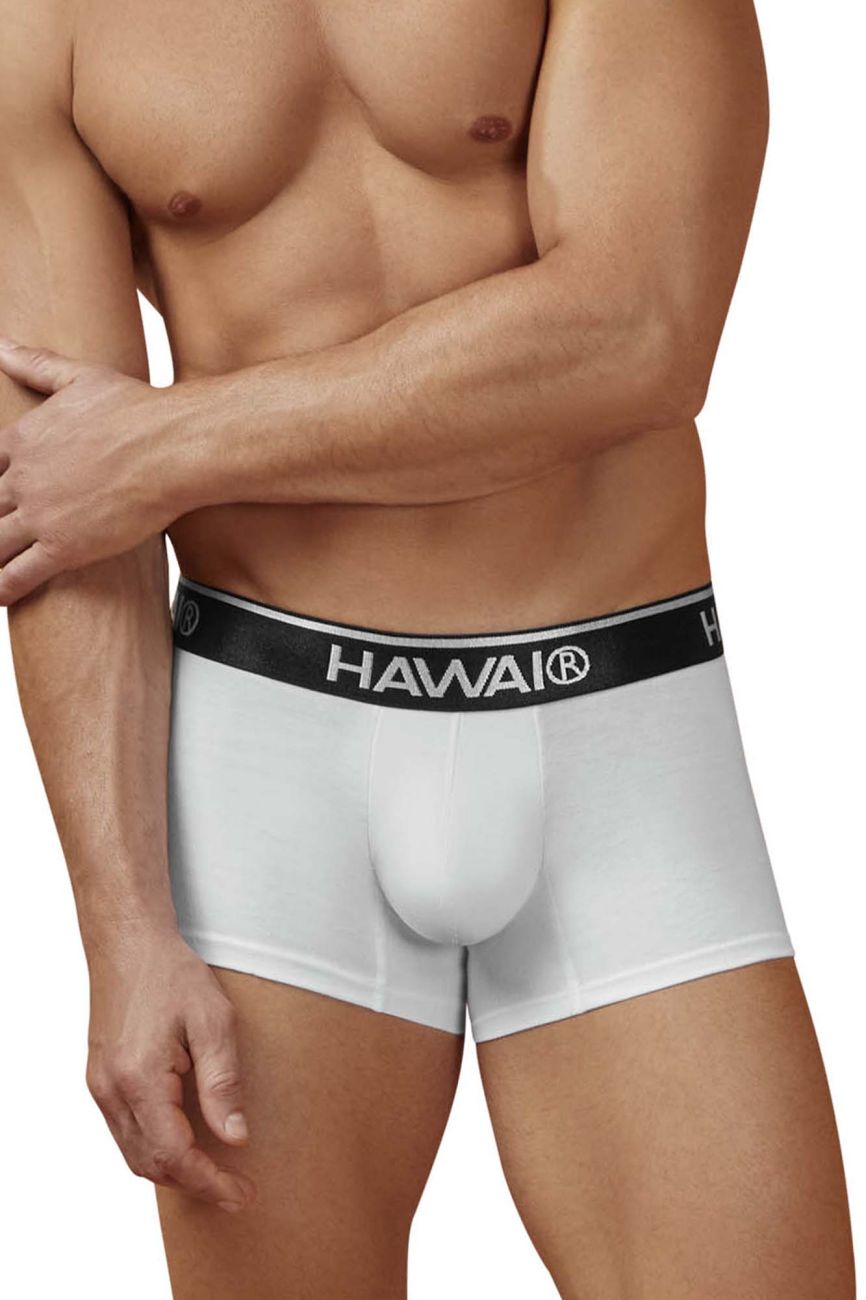 White Hawai Cotton Blend Trunks by CITYBOYZ★USA featuring a soft cotton blend fabric and comfortable fit.