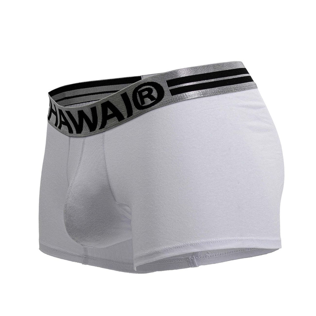 White Hawai Cotton Blend Trunks by CITYBOYZ★USA, showing the soft fabric and comfortable fit of the men's underwear.