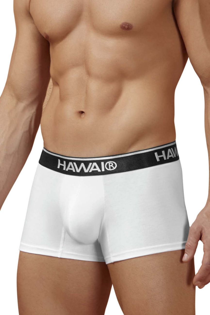 White Hawai Cotton Blend Trunks by CITYBOYZ★USA, showing soft fabric and comfortable fit style with waistband and leg openings.