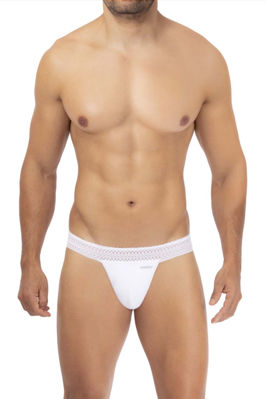 White Hawai Microfiber Thong by CITYBOYZ★USA, featuring smooth microfiber fabric and minimalist design with thin straps.