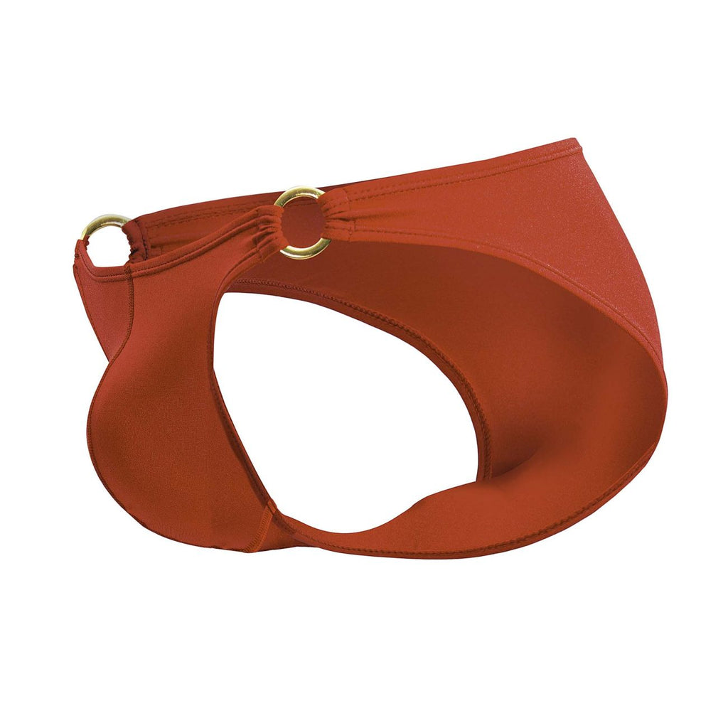 Red Jor Magnus Bikini underwear by CITYBOYZ★USA, shown on a model, featuring a close-up of the waistband and fabric details.