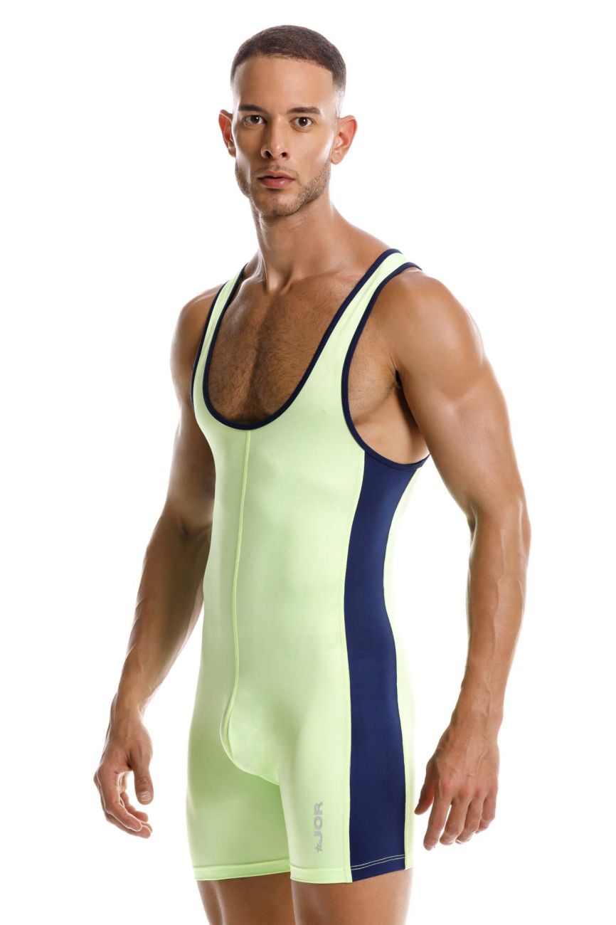 Green Jor Fighter men's activewear singlet/bodysuit by CITYBOYZ★USA, shown on a model with athletic fit and sleeveless design.