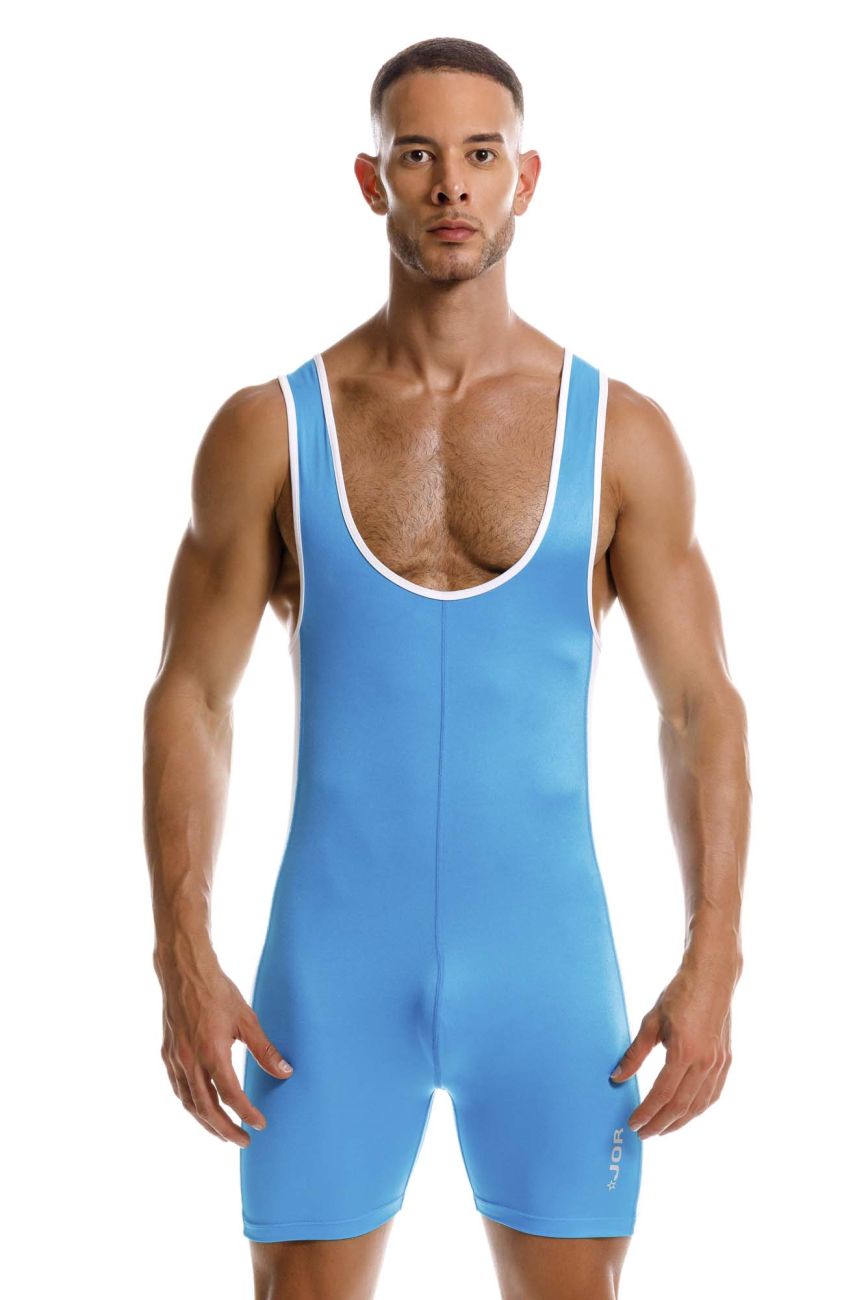 Turquoise Jor Fighter men's activewear singlet bodysuit by CITYBOYZ★USA, displays a fitted athletic design with sleeveless style.
