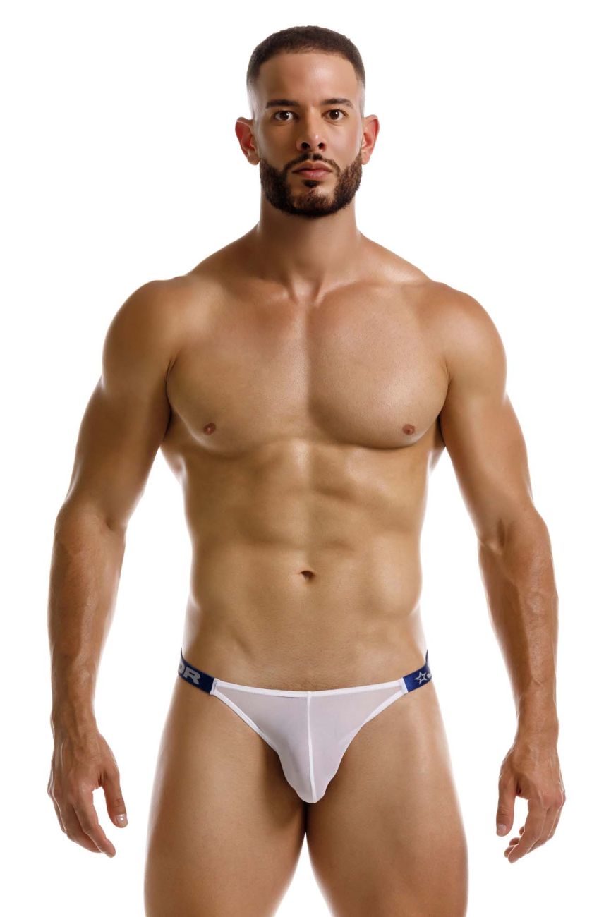 White Jor Frost thong by CITYBOYZ★USA featuring sheer mesh fabric and comfortable fit, displayed on a neutral background.