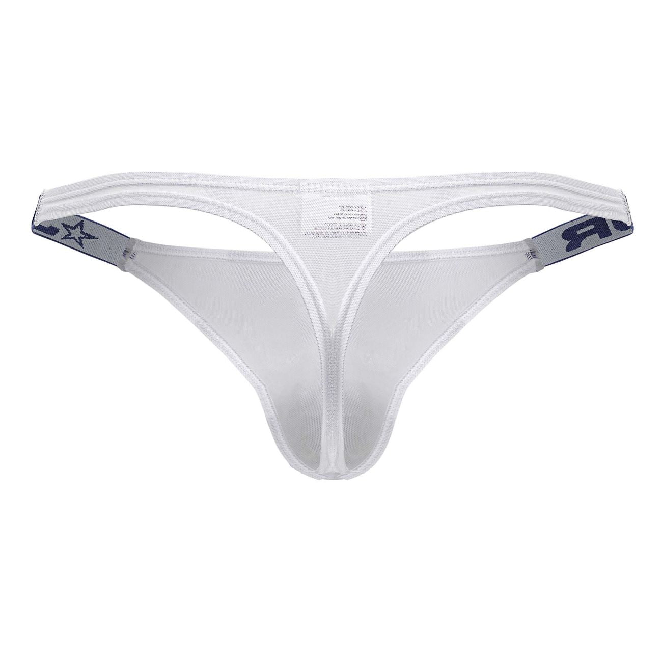 White Jor Frost thong by CITYBOYZ★USA featuring sheer mesh fabric and comfortable fit, displayed on a neutral background.