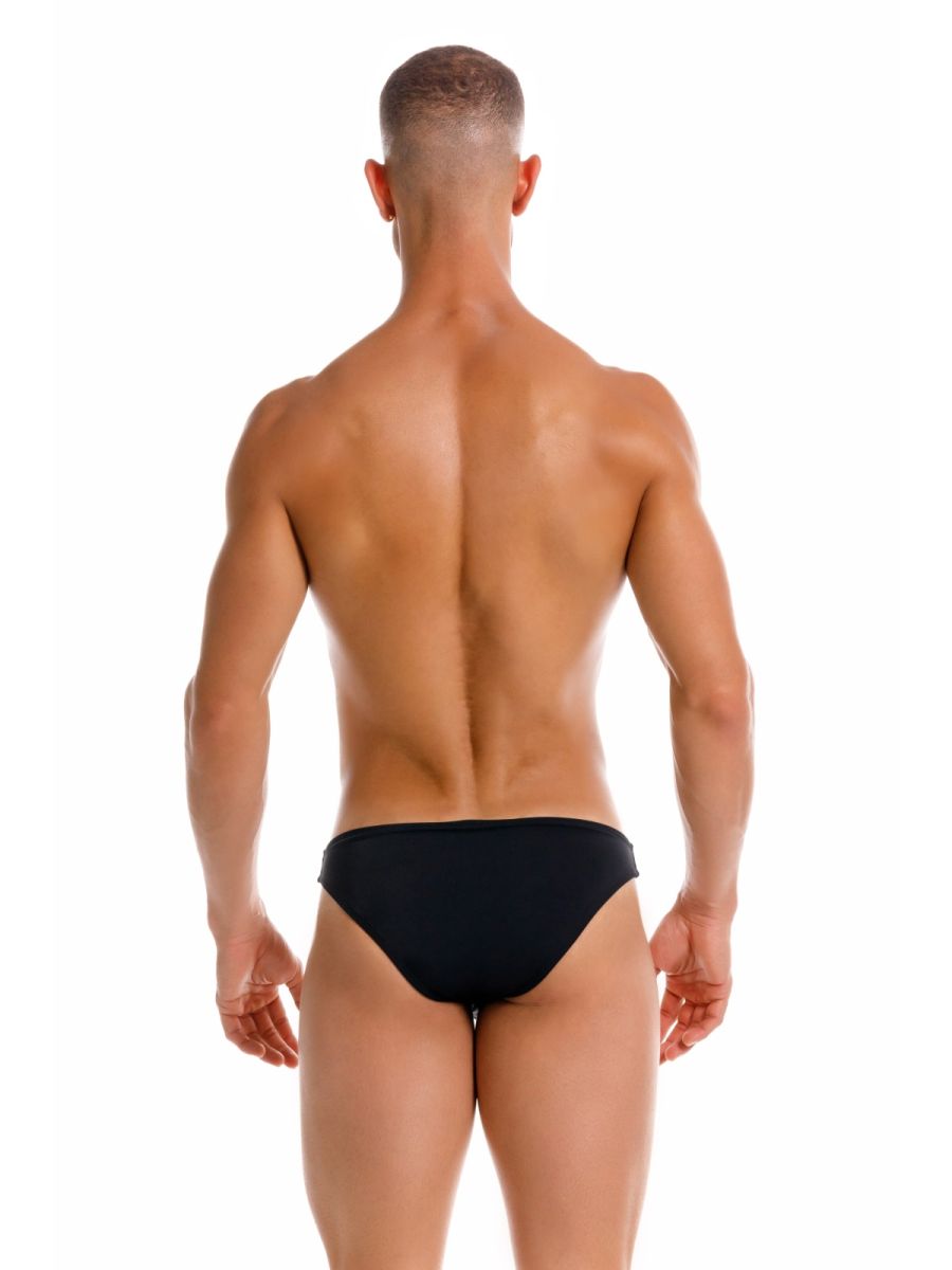 Black CITYBOYZ USA Jor Travel Swim Bikini brief displayed on a model, showcasing comfortable fit and stylish design.