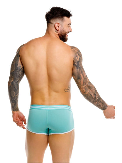 Mint-colored CITYBOYZ USA Jor College Trunks 2320, sturdy fabric trunk with leather accents and metal buckle closure.