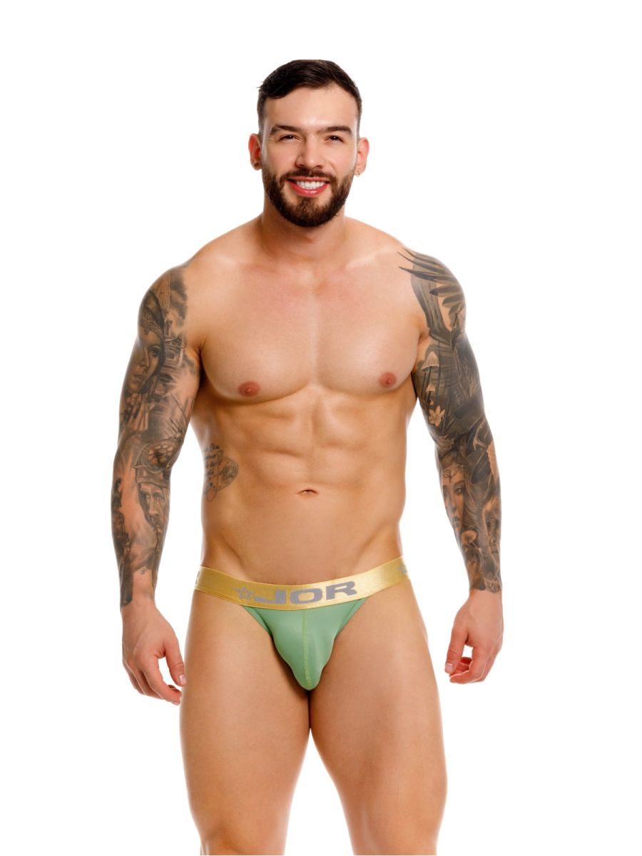 Green CITYBOYZ USA Jor Soho Bikini trunk for men, stylish and comfortable men's swimwear, front view with elastic waistband.