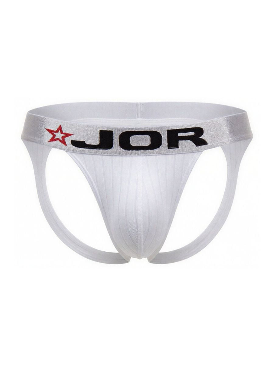 White Jor Cronos Jockstrap by CITYBOYZ★USA featuring supportive waistband and athletic fit displayed on mannequin.