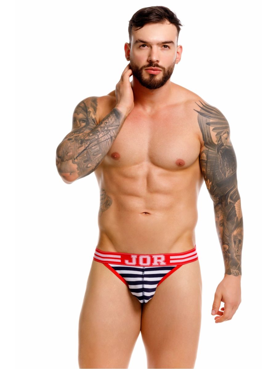 Striped CITYBOYZ USA Jor Santorini Jockstrap 2336 showing adjustable waistband and supportive front panel.