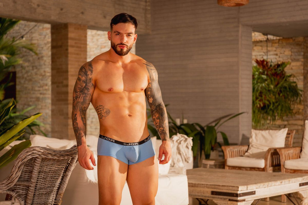 Blue CITYBOYZ★USA Jor Cannes Trunk 2345 men's underwear, form-fitting trunk style with seamless waistband and soft fabric.