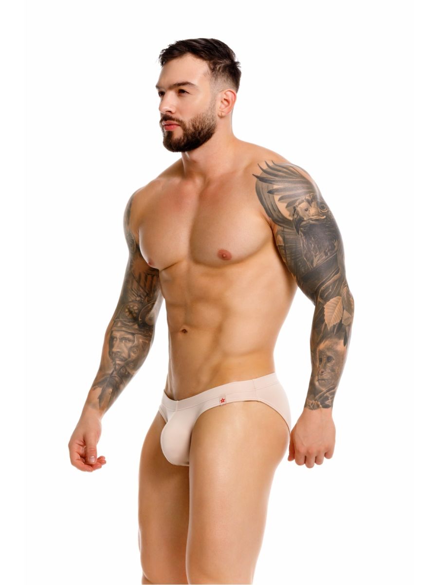 Beige Jor Invisible Bikini Underwear by CITYBOYZ★USA, showcasing sleek, seamless bikini design on a model.