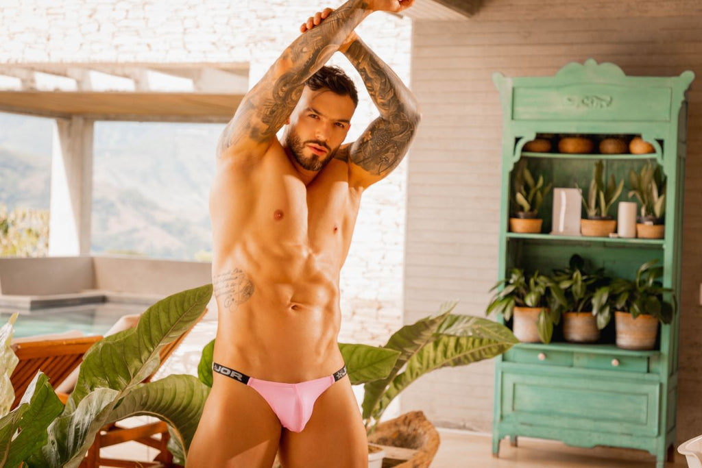 Pink CITYBOYZ USA Jor Eros Thong 2357 men's thong underwear with sleek fabric and minimal coverage, front view.