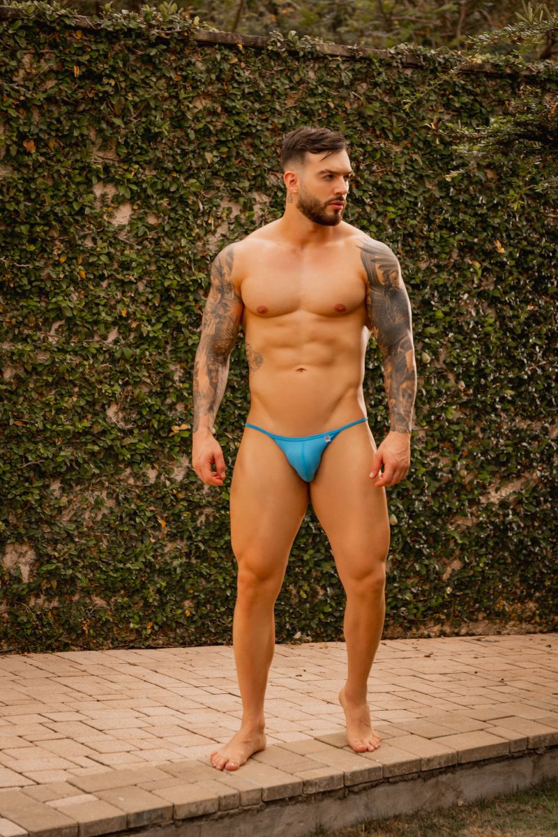 Turquoise Jor Axel Bikini men's thong underwear by CITYBOYZ★USA, featuring a sleek, minimal design with thin straps and a snug fit.