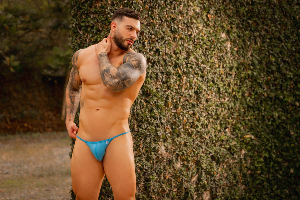 Turquoise men's bikini thong underwear from CITYBOYZ★USA, featuring a sleek fit and minimal design.