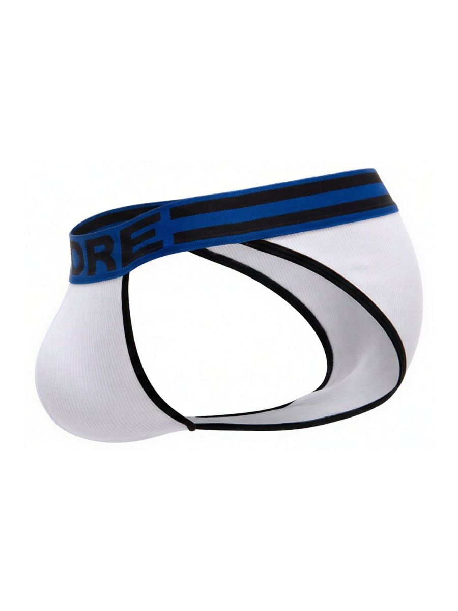 White Jor Rush bikini underwear by CITYBOYZ★USA, shown laid flat with elastic waistband and smooth fabric.