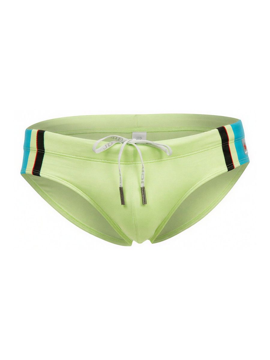 Green Jor Wind Neon Swim Brief for men by CITYBOYZ★USA, showcasing vibrant neon color and sleek swimwear design.