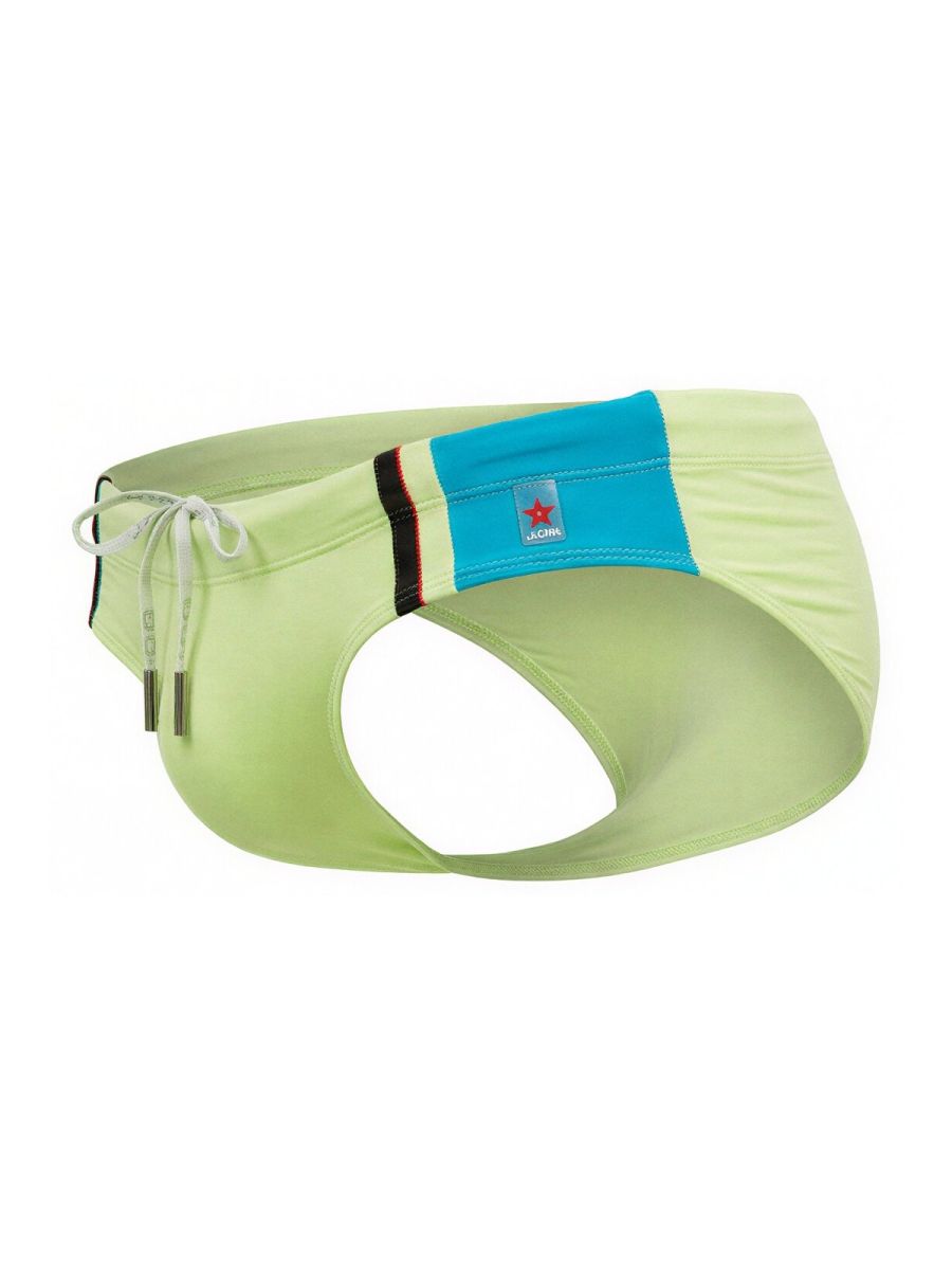 Green Jor Wind Swim Brief by CITYBOYZ★USA with lightweight fabric and adjustable waistband, displayed flat on a white background.
