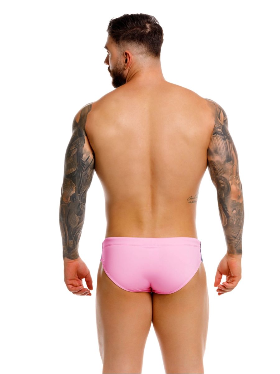 Pink Jor Wind Neon swim brief for men by CITYBOYZ★USA, showcasing the vibrant, fitted swimwear design on a mannequin.
