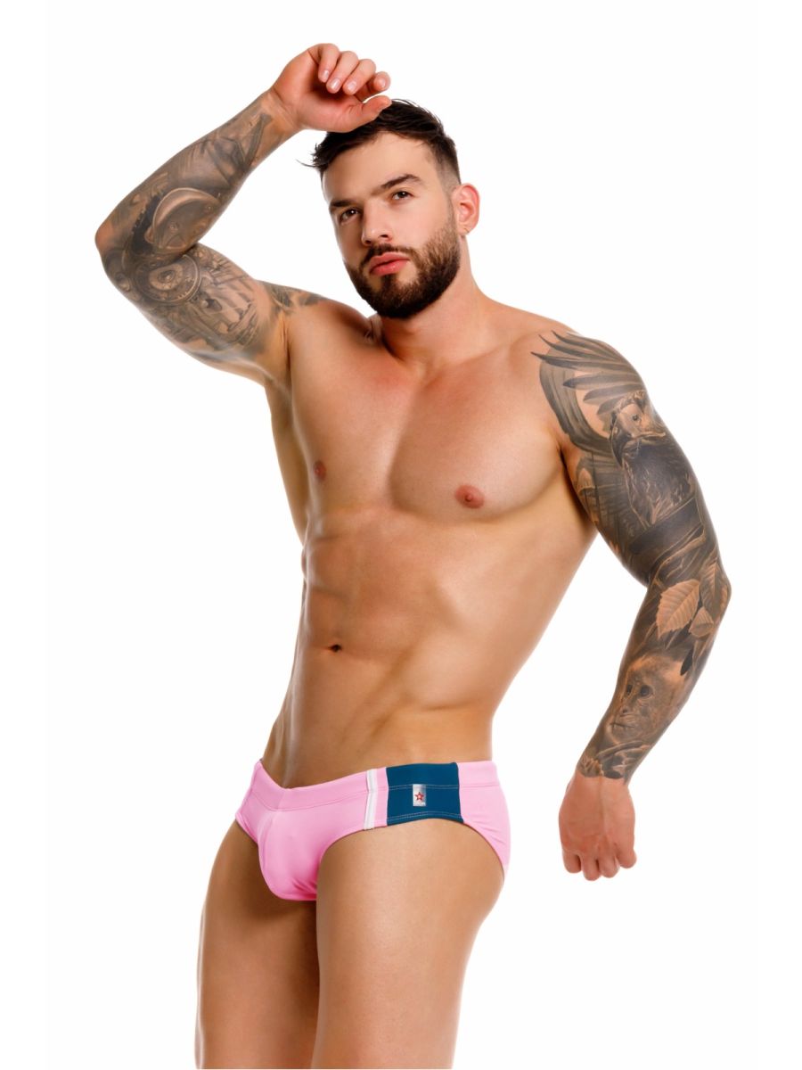Pink Jor Wind Neon swim brief for men by CITYBOYZ★USA, featuring a sleek fit and vibrant neon design.