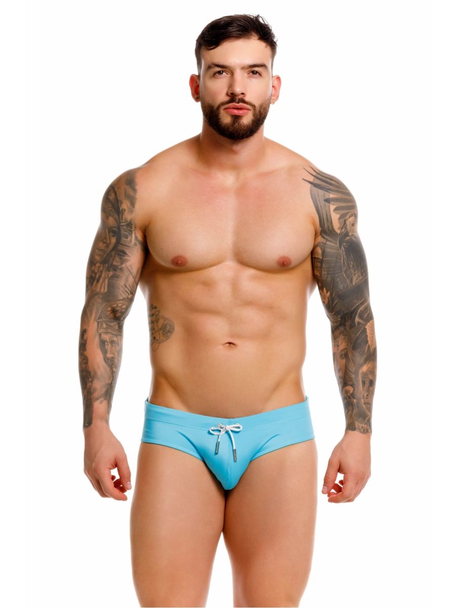 Men's turquoise neon swim brief by CITYBOYZ★USA, featuring a fitted swim brief design with vibrant color and sleek style.