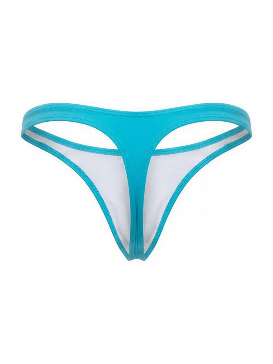 Turquoise Jor Travel Swim Thong by CITYBOYZ★USA shown on a model, highlighting its slim fit and minimal coverage for beachwear.