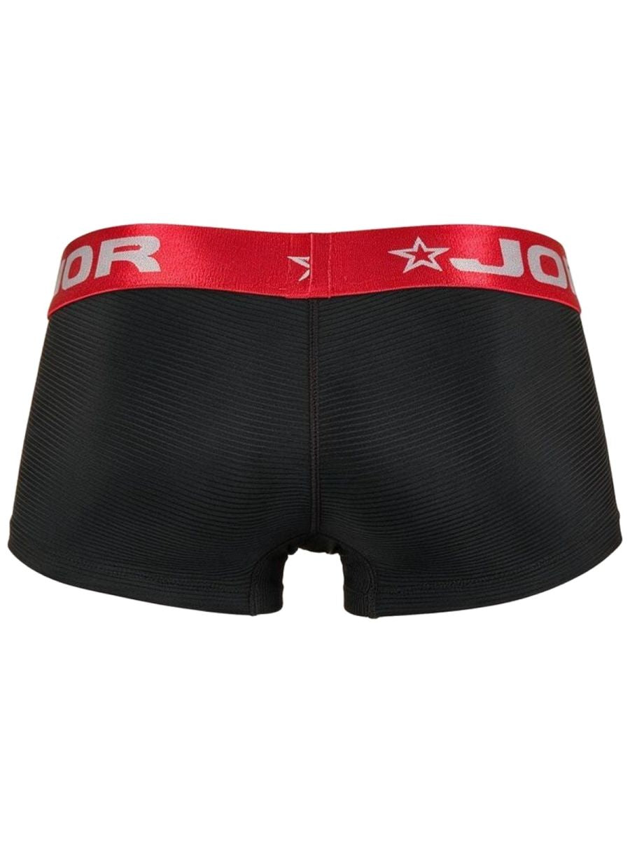 Black Jor Astor trunk by CITYBOYZ★USA with sturdy leather handles and metal latches, showcasing its spacious, vintage-inspired design.