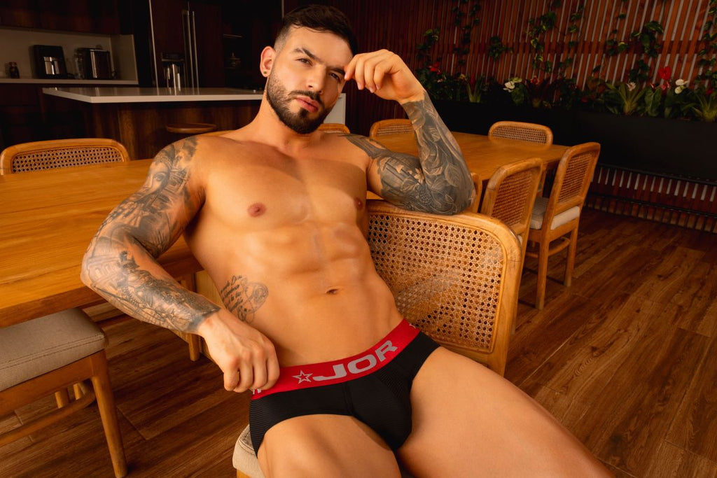 Black Jor Astor brief by CITYBOYZ★USA, featuring a sleek fit and smooth fabric, displayed on a white background.
