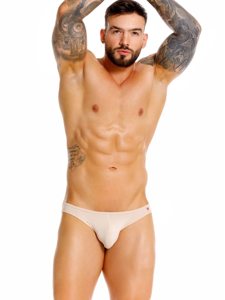Beige CITYBOYZ★USA Jor Origin Brief displayed on a model, showcasing comfortable men's underwear with a snug fit and branded waistband.