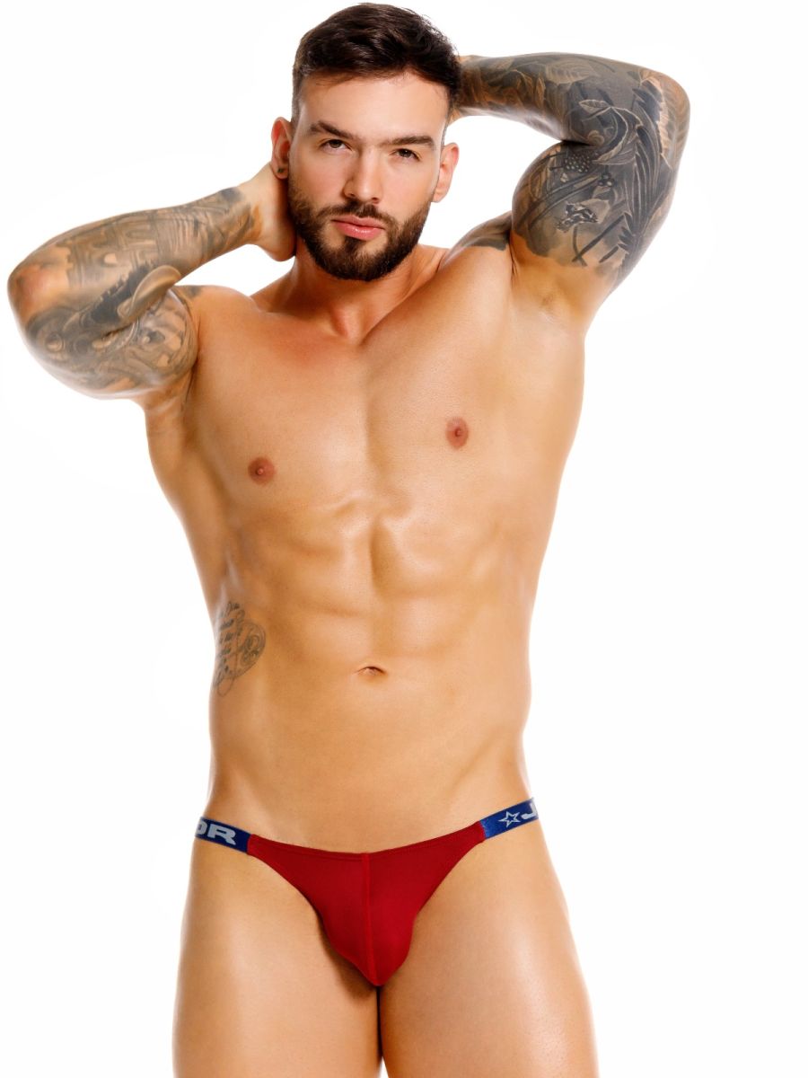 Wine-colored Jor Eros jockstrap by CITYBOYZ★USA with adjustable straps and supportive design, shown on a mannequin.