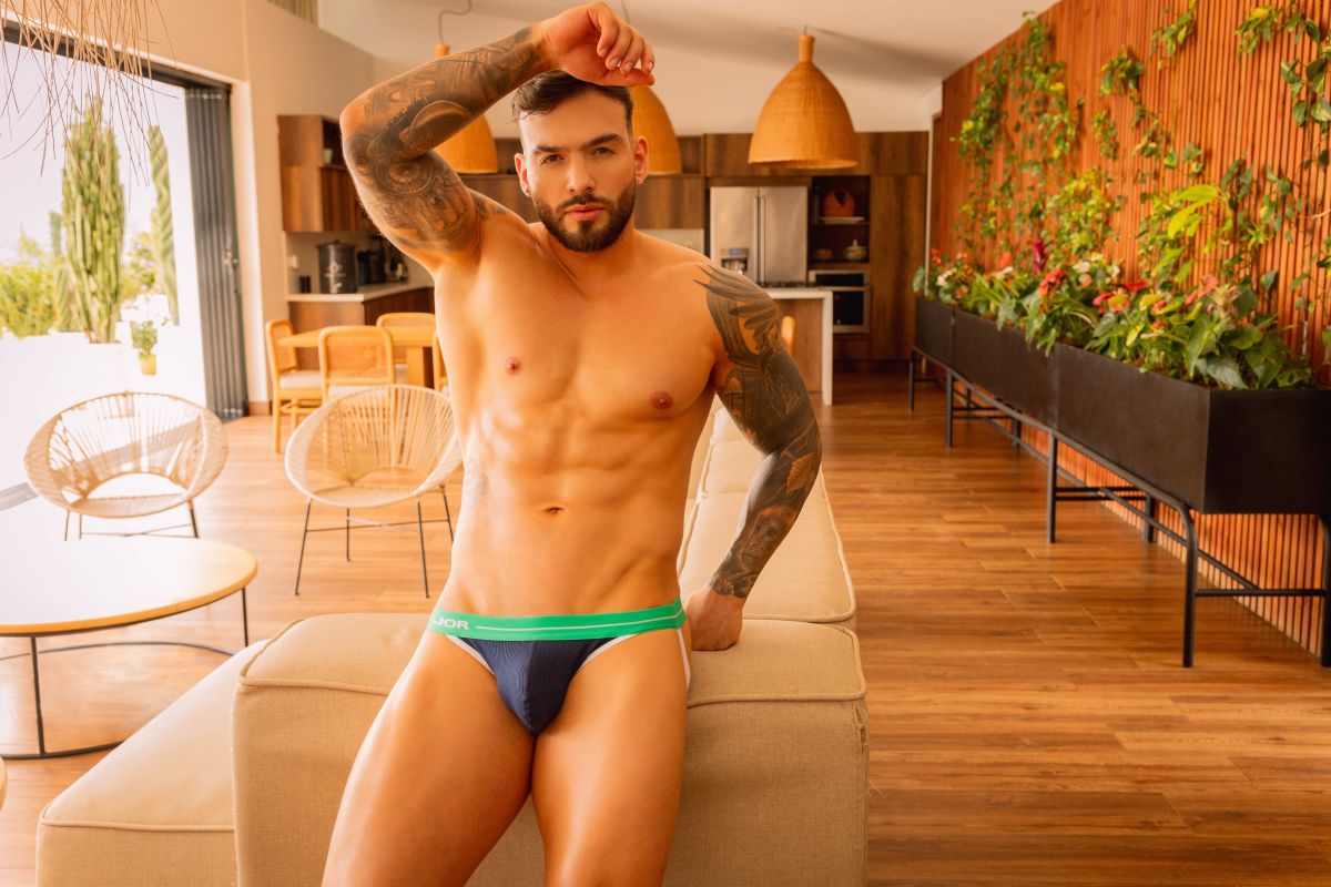 Blue CITYBOYZ★USA Jor Rush Brief with waistband and front panel, displayed flat on a white background.
