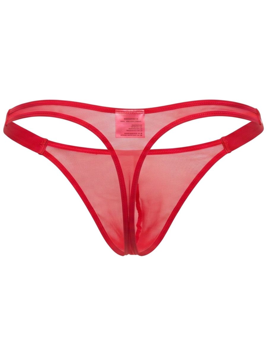 Red CITYBOYZ★USA Jor Frost Thong jockstrap with supportive design and bold branding, displayed on a mannequin.