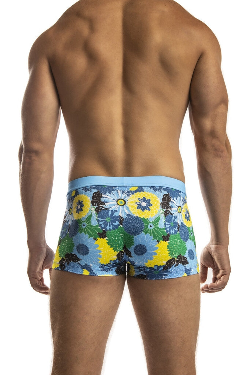 Jack Adams Bali swim trunk by CITYBOYZ USA in Mailano Blue with floral pattern, showing the back view of the swimwear.
