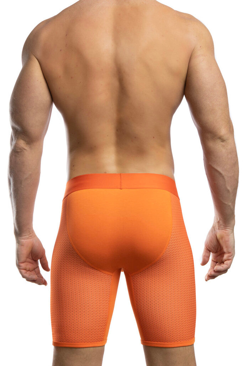 Orange CITYBOYZ★USA Air Flex compression short with a fitted design, shown from the back view as activewear for workouts.