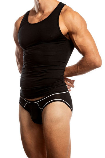 Black Jack Adams LUX Profile Brief with piping, men's underwear featuring a sleek, fitted design and contrasting piping details.