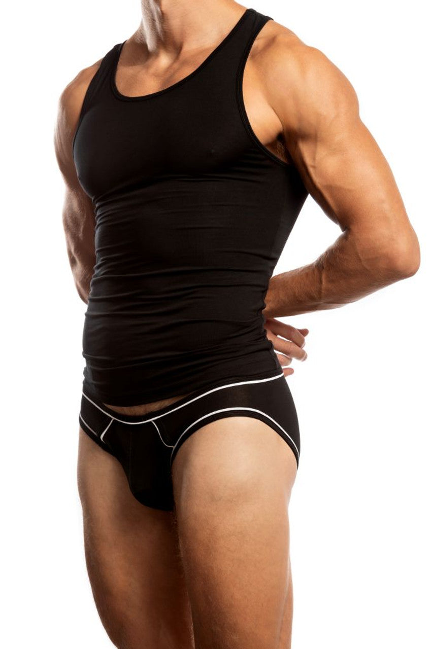 Black Jack Adams LUX Profile Tank Top by CITYBOYZ★USA, shown on a model, featuring a sleek fit and minimal design.