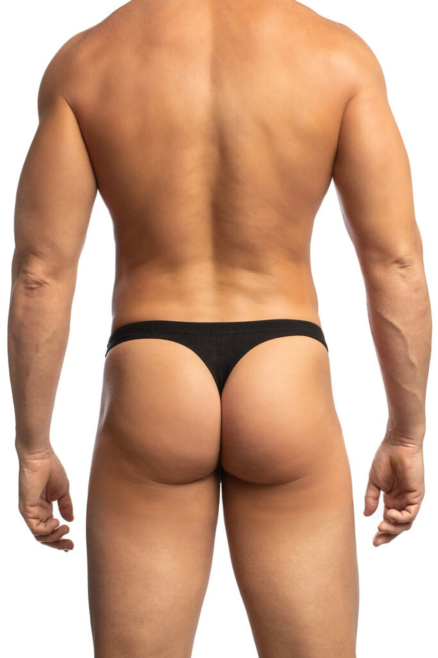 Black rib modal bikini thong underwear by CITYBOYZ★USA, showing back view with seamless design and comfortable fit.