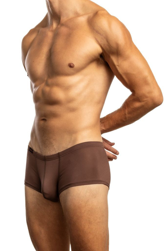 Profile view of Jack Adams men's streamlined modal bikini boxer underwear in chicory color, comfortable and stylish fit.
