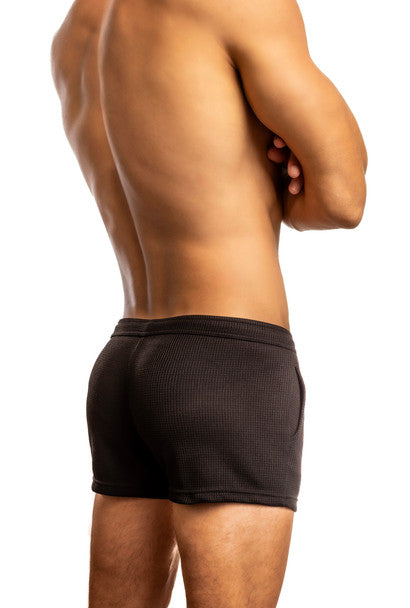 Black Jack Adams Waffle Squat 4-inch athletic shorts by CITYBOYZ★USA, shown from the back with a comfortable fit.