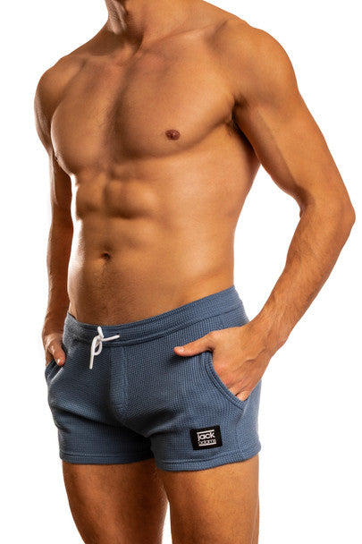 Steel blue Jack Adams Waffle Squat 4-inch athletic shorts by CITYBOYZ★USA, featuring a comfortable fit and sporty design.