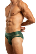 CityBOYZ USA Jack Adams monochrome mesh brief with sheer comfort, featuring a sleek black and white design and breathable fabric.