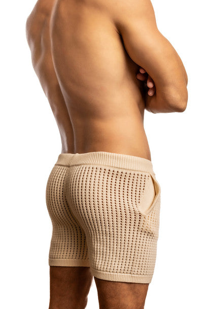 Cream Jack Adams Roddy crochet knit shorts by CITYBOYZ USA, featuring a textured, stylish short design.